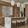 Custom High-End Eco-Friendly Modern Solid Wood Kitchen Cabinet with Glass Marble Countertop for Apartment Mall Dining Projects