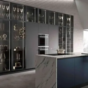 Custom High Gloss Eco-Friendly Modern Glass Door Sink Base Cabinets Lacquer Finish Melamine Board Carcase Mall Dining Faucet