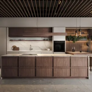 Custom Kitchen Luxury Flat Pack Wooden Door Panel Wood Veneer Kitchen Cabinet for Villa Real Estate Project