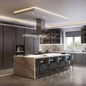 Custom Kitchenette Cupboards with Glass and Melamine Doors for Villas Complete Kitchen Cabinet Furniture