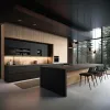 Custom L-Shaped Lacquer Finish Melamine Board Kitchen Cabinets Granite Countertop Glass Doors for Wooden Villa Dining Furniture