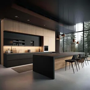 Custom L-Shaped Lacquer Finish Melamine Board Kitchen Cabinets Granite Countertop Glass Doors for Wooden Villa Dining Furniture