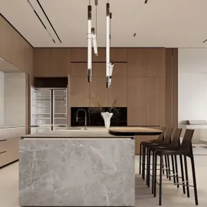 Custom Modern Design Glass Complete Kitchen Cabinets Set Melamine Board Furniture for Villa Project
