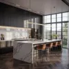 Custom Modern Luxury Eco-Friendly Glass Kitchen Cabinets Modular Mall Dining Granite Melamine Board Lacquer Quartz Top Island