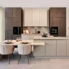 Custom Modern Luxury Lacquer Glass Kitchen Island Cabinets Melamine Board Carcase for Apartment Dining Kitchen Furniture Design