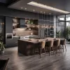 Custom Modern Minimalistic Small L Shaped Melamine Kitchen Sink Unit Cabinets Granite Countertop Glass Doors for Villa Project