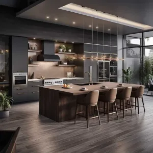Custom Modern Minimalistic Small L Shaped Melamine Kitchen Sink Unit Cabinets Granite Countertop Glass Doors for Villa Project