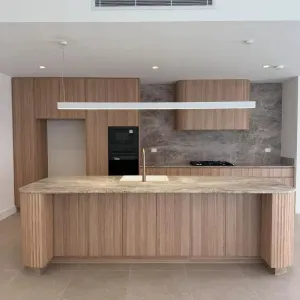 Custom Modern Plywood and Glass Kitchen Cabinets with Faucet Contemporary Design Melamine Storage for Villa Projects