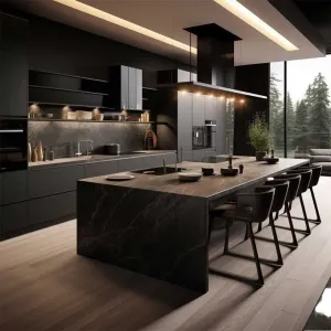 Custom Modern Solid Wood Kitchen Cabinets with Melamine Board Doors Luxury Ash Wood Design Soft-Close Hinges Quartz Countertop