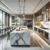 Custom Modular Eco-Friendly Minimalist Full Kitchen Cabinets Island Set PET Granite Countertop Solid Wood Stainless Steel Dining
