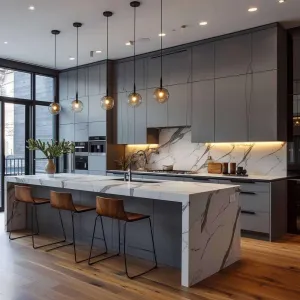 Custom Modular Engineer Project Kitchen Cabinet Set Sink Plywood Glass Backsplash Dining Modern Melamine Board Surface Villa