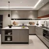 Custom Modular Kitchen Cabinet Set Modern Design Marble Countertop Plywood MDF Kitchen Cupboard with Island for Villa