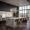 Custom Modular Modern Gloss Lacquer Handless Kitchen Sink Marble Countertop Faucet Includes Hinge Acrylic for Villa Dining