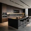 Custom Modular Modern Luxury Lacquer Glass Kitchen Island Cabinets Stainless Steel Melamine Board Fireproof Apartment Kitchen