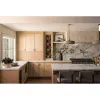Custom Multifunctional Modern Luxury Melamine Wood Veneer Kitchen Cabinet Modern Island Design with Marble Countertop for Villa