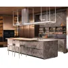 Custom Multifunctional Modern Luxury Solid Wood High Gloss Lacquer Wall Kitchen Cabinet Island Faucet Hinge Marble Villa