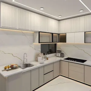 Custom PET Particleboard Modular Kitchen Cabinet for Apartment Developer Bulk Whole House Project