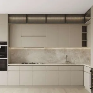 Custom White PET Particleboard Kitchen Cabinets Full Set for Apartment and Residential Development Projects