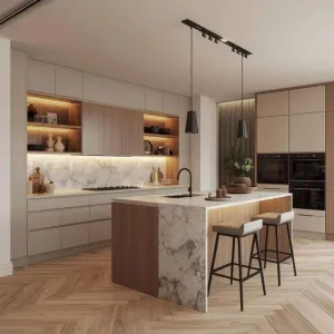 Custom Whole House Design Plywood Melamine Board Minimalist Kitchen Island Sink Base Cabinets for Villa Project Total Solution
