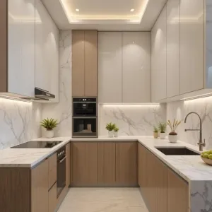 Custom Wholesale PET Particle Board Kitchen Cabinet Set for Apartment Hotel Whole House Project