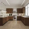 Custom Wood Grain Veneer Plywood Kitchen Cabinets with Marble Countertop for Luxury Residential Projects