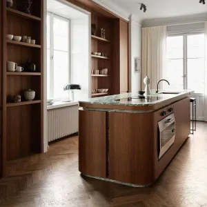 Customized Luxury Modular Kitchen Cabinet Set Manufacturer's Wood Grain Design Glass Door for Residential Commercial Projec