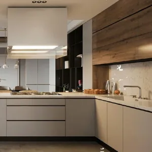 Customized Modern Design Wooden Kitchen Cabinet Set with Laminate Countertop and Glass Doors-Modular Plywood Construction