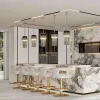 Customized Smart L-Shaped MDF Glass Kitchen Island Cabinet High Gloss UV Lacquer Durable Sink Base for Mall Villa Dining Faucet