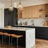 European Eco-Friendly Modular Fireproof Melamine Black Matte Lacquer Kitchen Cabinet Set Soft Close Glass Doors Mall Dining