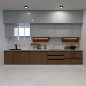 Factory Direct Custom Kitchen Cabinets for Apartment Hotel Projects Plywood Particleboard OSB PET Laminate Finish