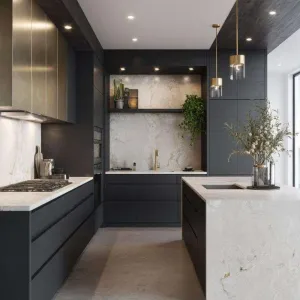 Factory Direct Modern L-Shaped Particleboard Kitchen Cabinets Glass Melamine Board Stainless Steel Sink for Apartment Dining