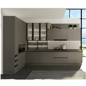 Factory Directly Modular L Shape Particle Board Modern Melamine Glass Resin Kitchen Cabinets Hinge Apartment Project