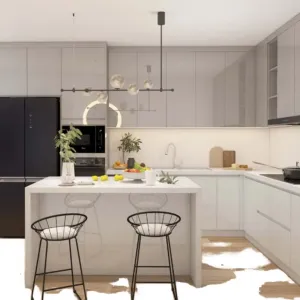 Factory Price Custom Modern Modular Cupboard Island Unit Set with Sink and Faucet Plywood Kitchen Cabinets for Apartment