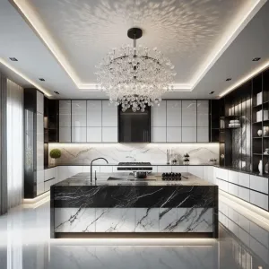 Factory Price Traditional Kitchen Cupboards Set with Marble Countertop Faucet Drawer Basket-Kitchen Furniture