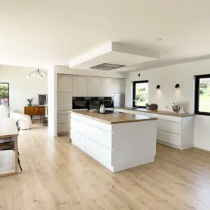 Free Design Modular Eco-Friendly Fireproof Melamine Lacquer Wooden Modern Kitchen Cabinet Glass Faucet for Dining Home Island