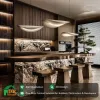 High-End Custom Luxury Kitchen Cabinet System for Villas Natural Stone Island Premium Wood Kitchen Cabinetry