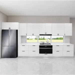 High-End Custom Made Lacquer Plywood Wood Kitchen Cabinets with Modern White Quartz Countertop for Apartment Kitchens