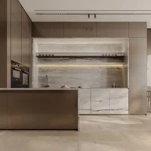 High-End Eco-Friendly Fireproof Modular Melamine Kitchen Cabinets Complete Kitchen Furniture Designs for Villa