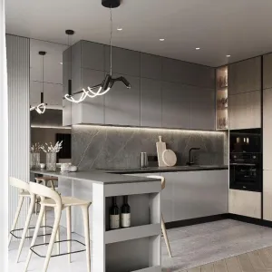 High-End Flat Pack Mini Kitchenette Modern Stainless Steel Solid Wood MDF Glass Cabinet Waterproof for Villa Project