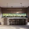 High-End Walnut Veneer Solid Wood Kitchen Cabinet Luxury Marble Glass Bench Top Sink Base Dining Island Faucet Eco-Friendly