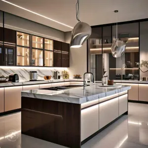 High Gloss Custom Kitchen Cabinets Glass Lacquer Finish Melamine Board Carcase Granite Countertop Wooden Furniture for Dining