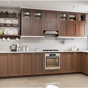 High Gloss Eco-Friendly Modern Custom Complete Plywood Shaker Style Full Kitchen Cabinets Melamine Board Glass USA Apartment