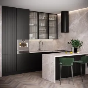 Modern Modular Kitchen Cabinets with Lacquer Finish Plywood Doors for Bulk Apartment Whole House Project