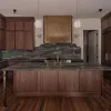 2026 Home Interior Design Cherry Walnut Wood Timber Veneer Slab Door Waterfall Kitchen Island Cabinet for Villa and Apartment