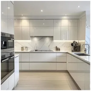 Kitchen Cabinet Suppliers Modern Particle Board Kitchen Cabinet Cupboard Full Kitchen Furniture with Island for Villa Project