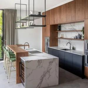 Kitchen Island Storage Cabinets Prefabricated Wood Marble Design Stainless Steel Countertop MDF for Bulk Apartment Project
