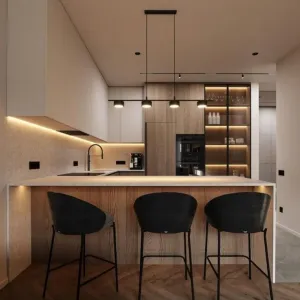 Latest Minimalist Hotels Kitchen Cabinets Waterproof Particleboard with Melamine Carcase for Bulk Apartment Kitchen Projects