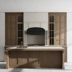 Luxury Contemporary Solid Wood Modern Wood Grain and Modular Kitchen Cabinets for High-End Villa Residential Projects