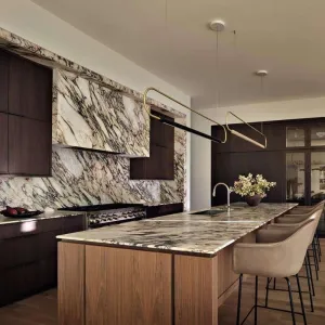 Luxury Custom Modular Solid Wood Eco-Friendly Melamine Board Full Modern Kitchen Cabinets with Walnut Veneer for Villa