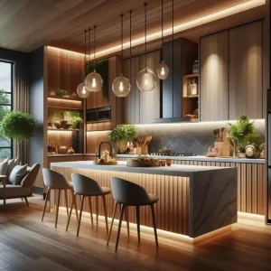 Luxury Modern Custom Designed Melamine Board Lacquer Wood Grain Glass Kitchen Cabinets Complete Furniture Set for Villas Dining